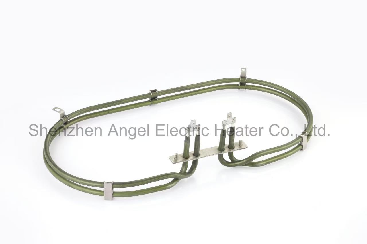 Compact electric tubular heater for microwave oven appliance manufacturing